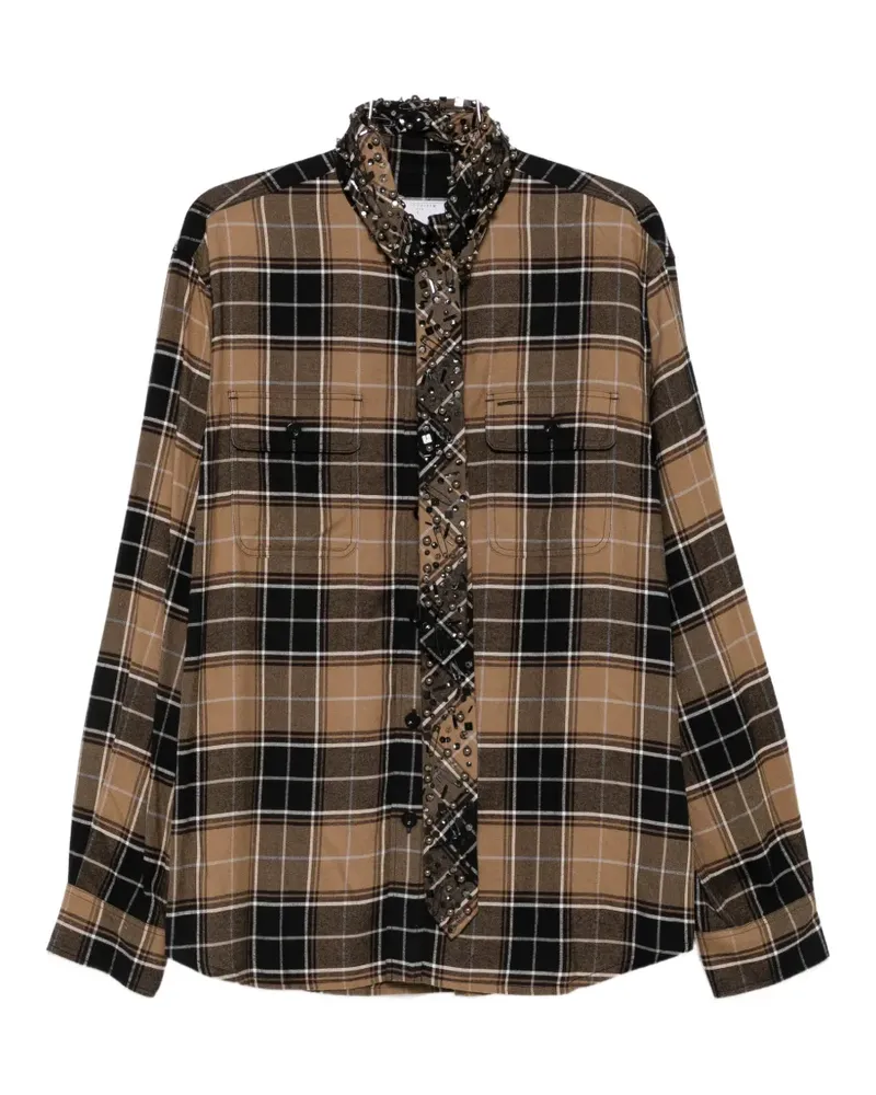 Sacai check-pattern embellished-tie shirt - Braun Braun