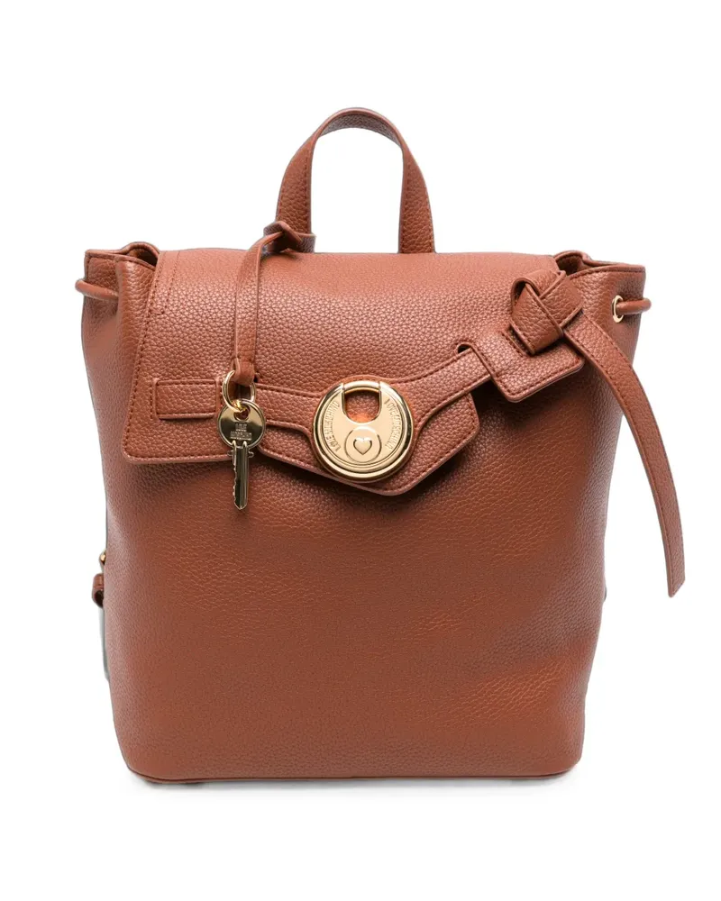 Moschino logo-plaque pebbled backpack - Braun Braun