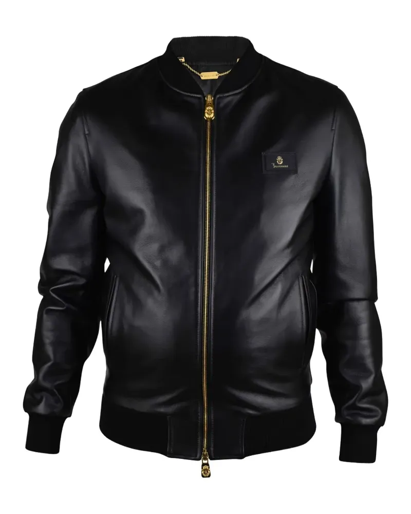 Billionaire logo-patch leather jacket - Schwarz Schwarz