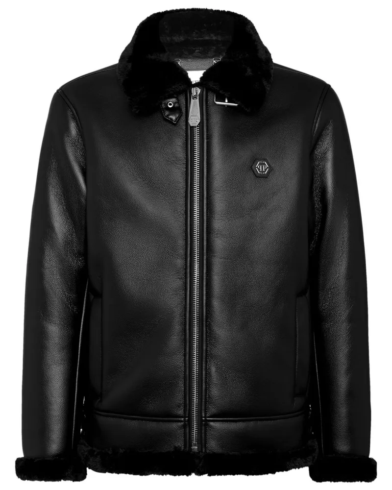 Philipp Plein Bomberjacke aus Faux-Leder - Schwarz Schwarz