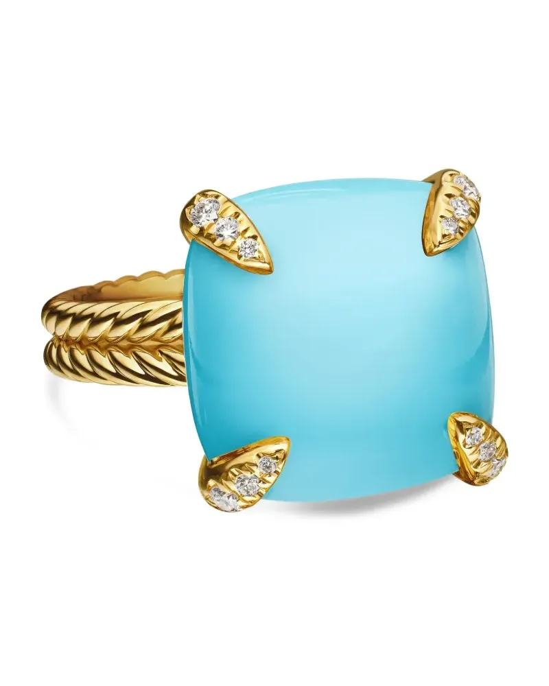 David Yurman 18kt Châtelaine Gelbgoldring mit Türkis und Diamanten (14mm Gold