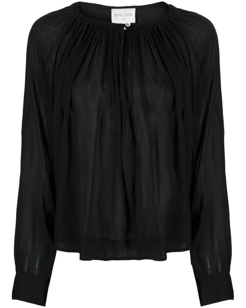 forte_forte Geraffte Bluse - Schwarz Schwarz