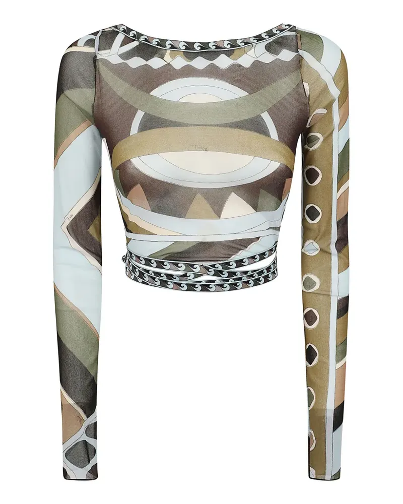 Emilio Pucci Vivara print tulle crop top - Braun Braun