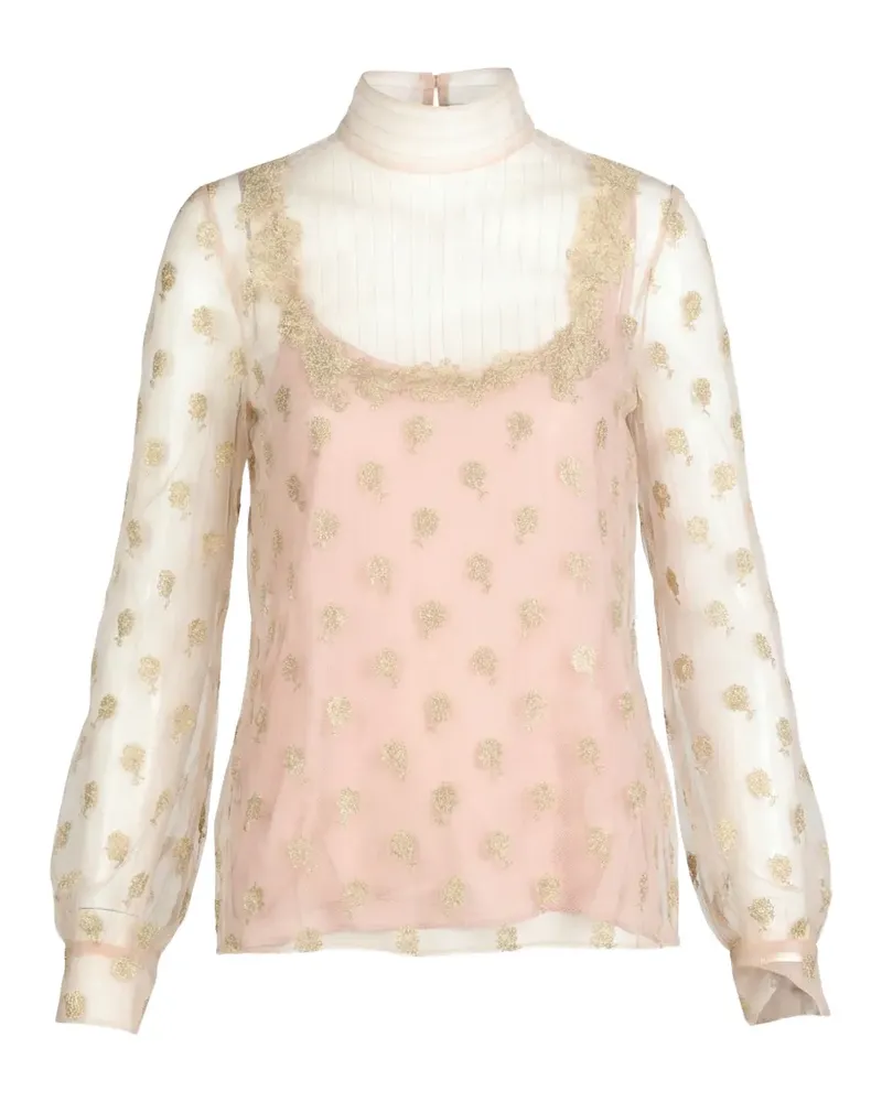 Valentino Garavani floral-print high-neck blouse - Weiß Weiß