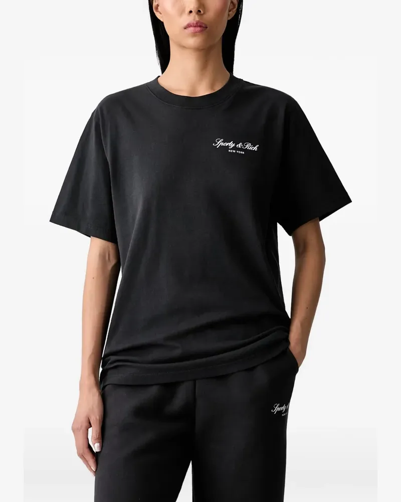SPORTY & RICH T-Shirt mit Logo-Print - Schwarz Schwarz