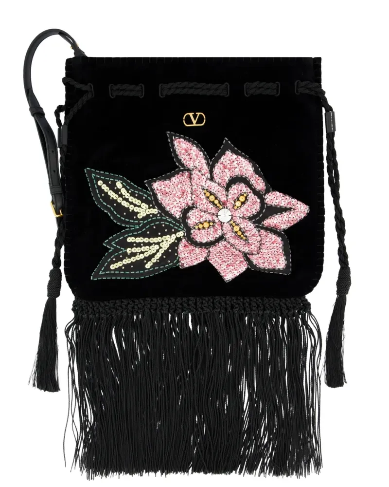 Valentino Garavani VLogo Signature Beuteltasche mit Pailletten - Schwarz Schwarz