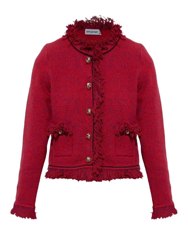 Self-Portrait red frayed knit jacket - Rot Rot