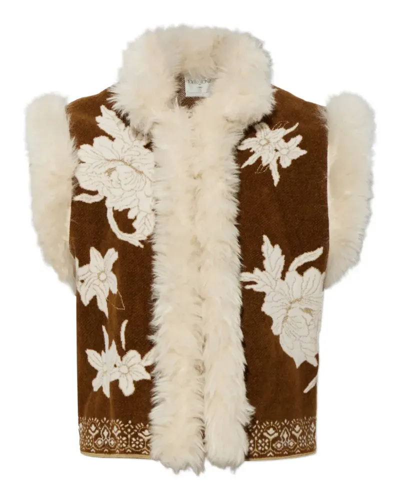 forte_forte Lotus botanical-motif vest - Braun Braun