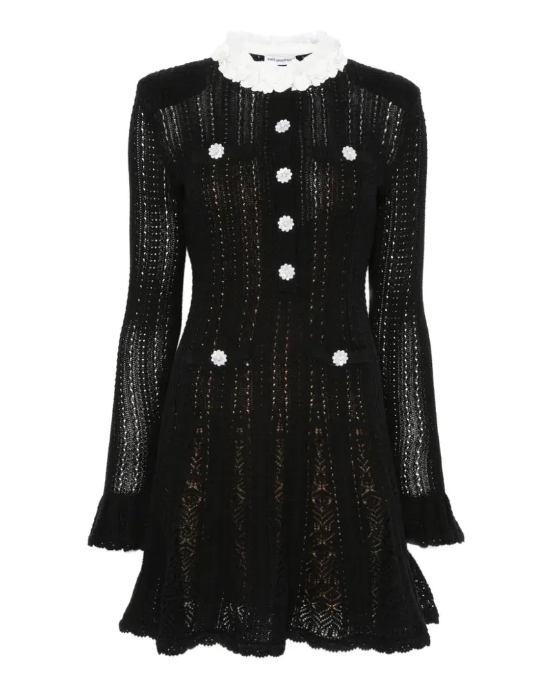 Self-Portrait flower-trim knit mini dress - Schwarz Schwarz