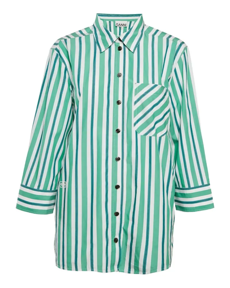 Ganni Gestreiftes Button-down-Hemd - Grün Grün