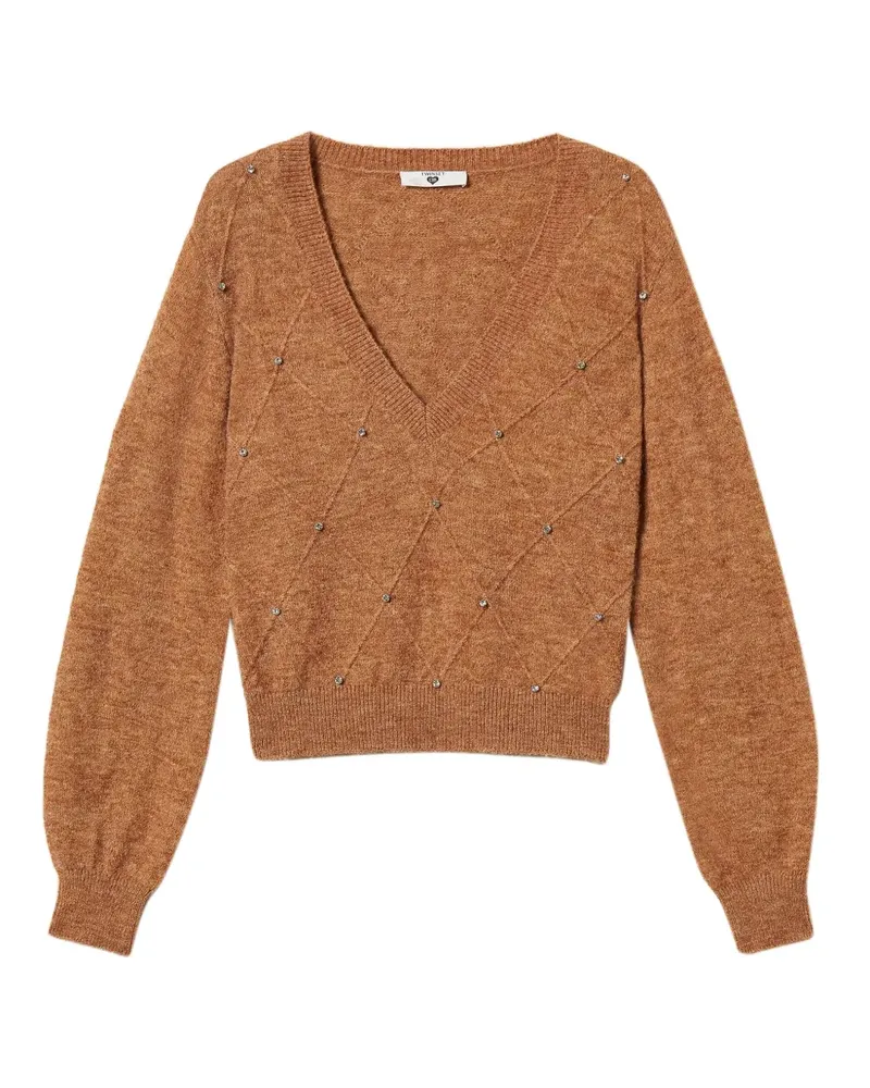 Twin-Set Pullover mit V-Ausschnitt - Braun Braun