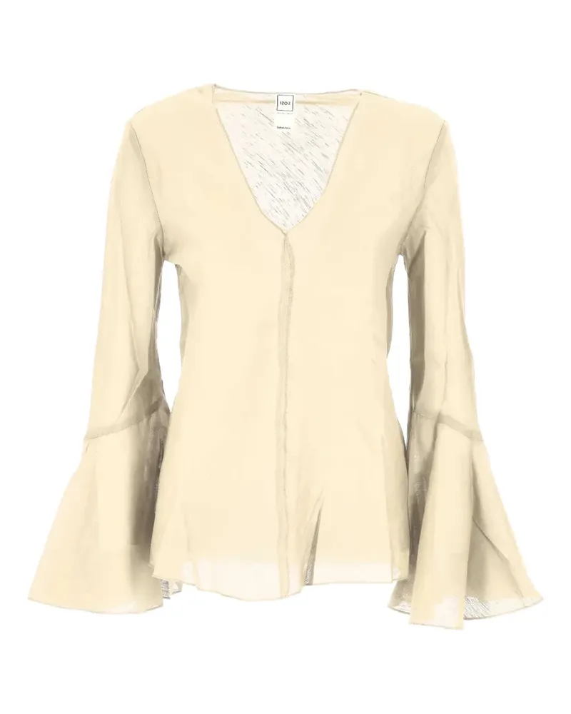 120% Lino flared-sleeve V-neck blouse - Nude Nude