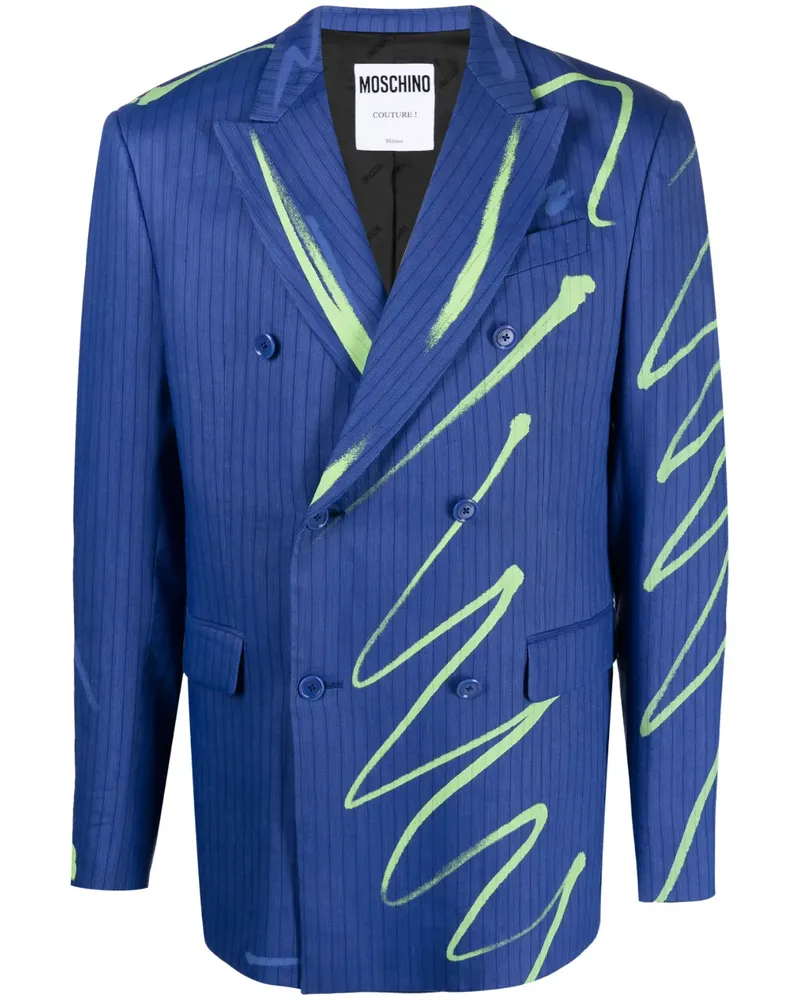 Moschino Doppelreihiges Sakko mit Print - Blau Blau