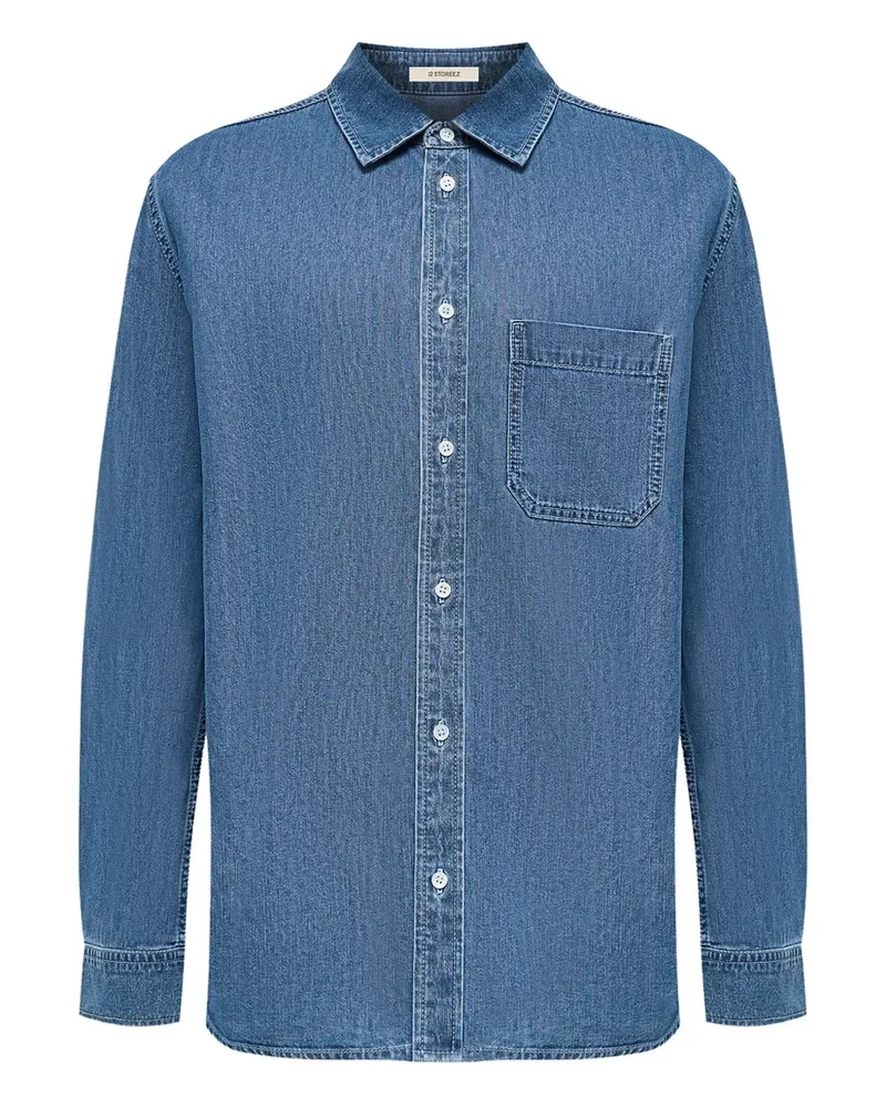 12 STOREEZ Klassisches Jeanshemd - Blau Blau