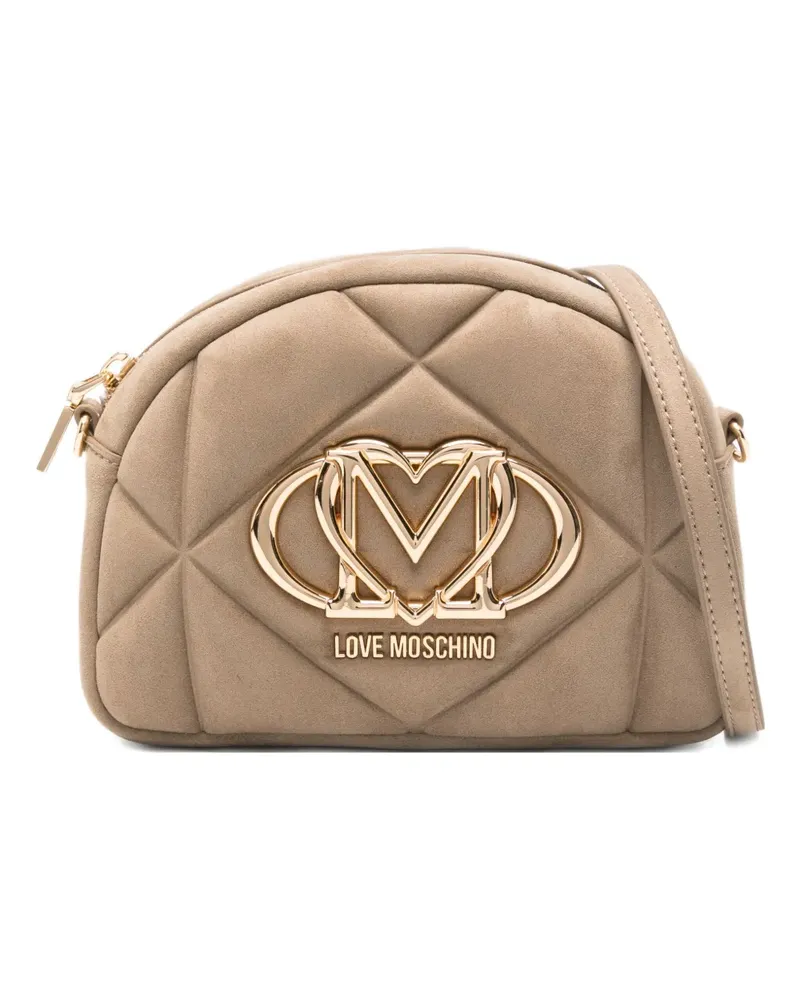Moschino Gesteppte Umhängetasche mit Logo-Schild - Braun Braun