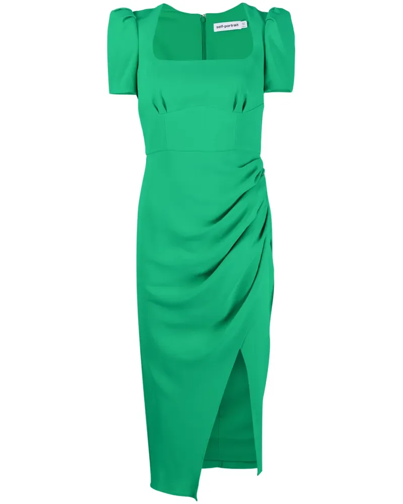 Self-Portrait Midikleid mit Raffungen - Grün Grün