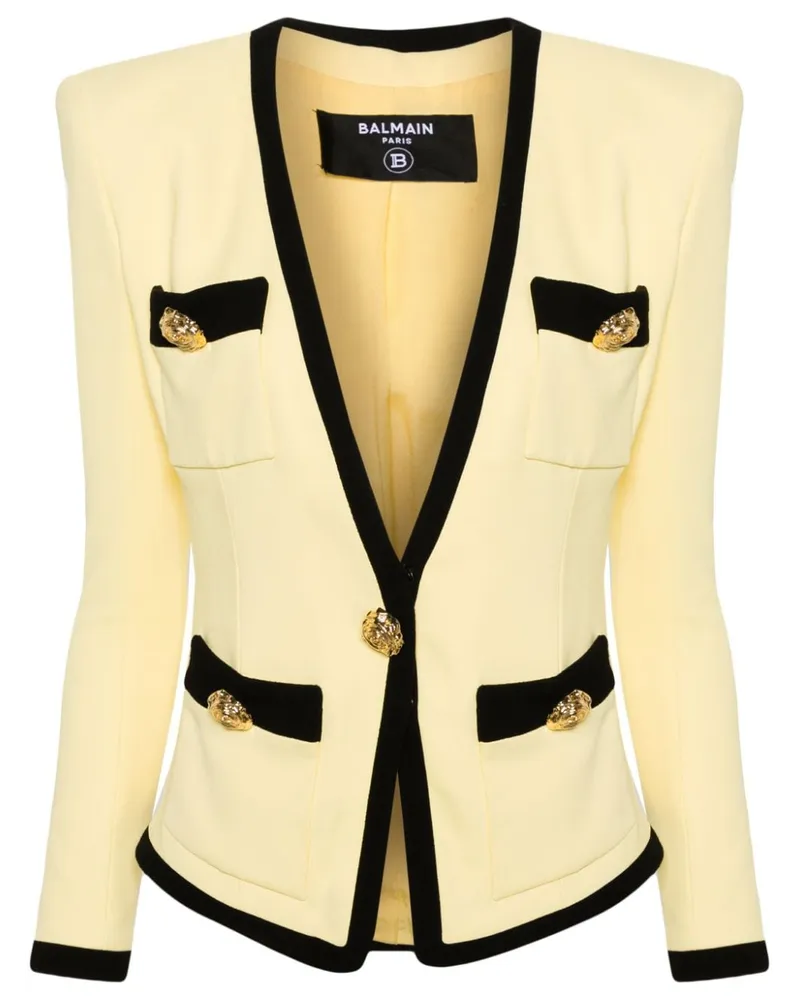 Balmain Kragenloser Krepp-Blazer - Gelb Gelb