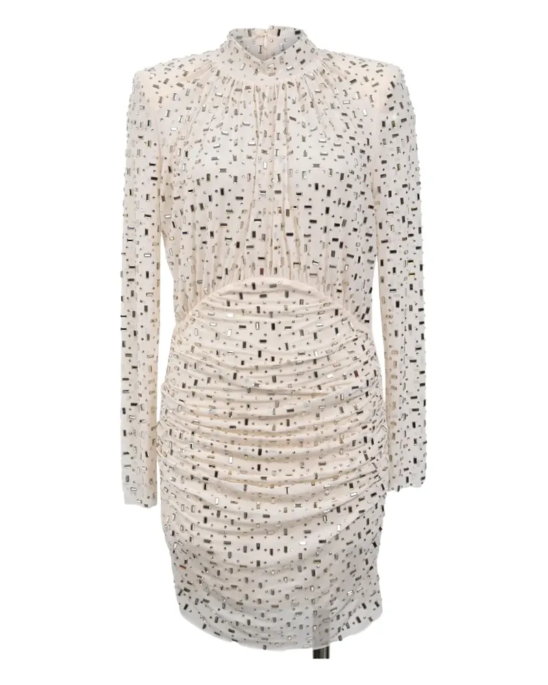Self-Portrait embellished gathered turtleneck mini dress - Weiß Weiß