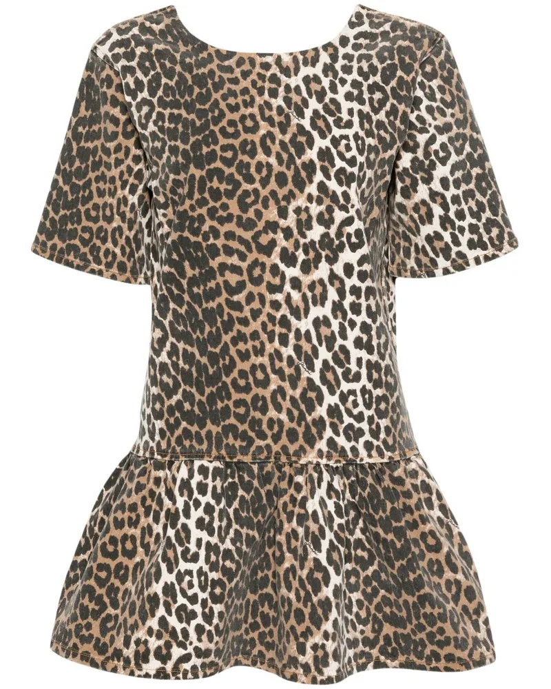 Ganni Jeans-Minikleid mit Leoparden-Print - Braun Braun