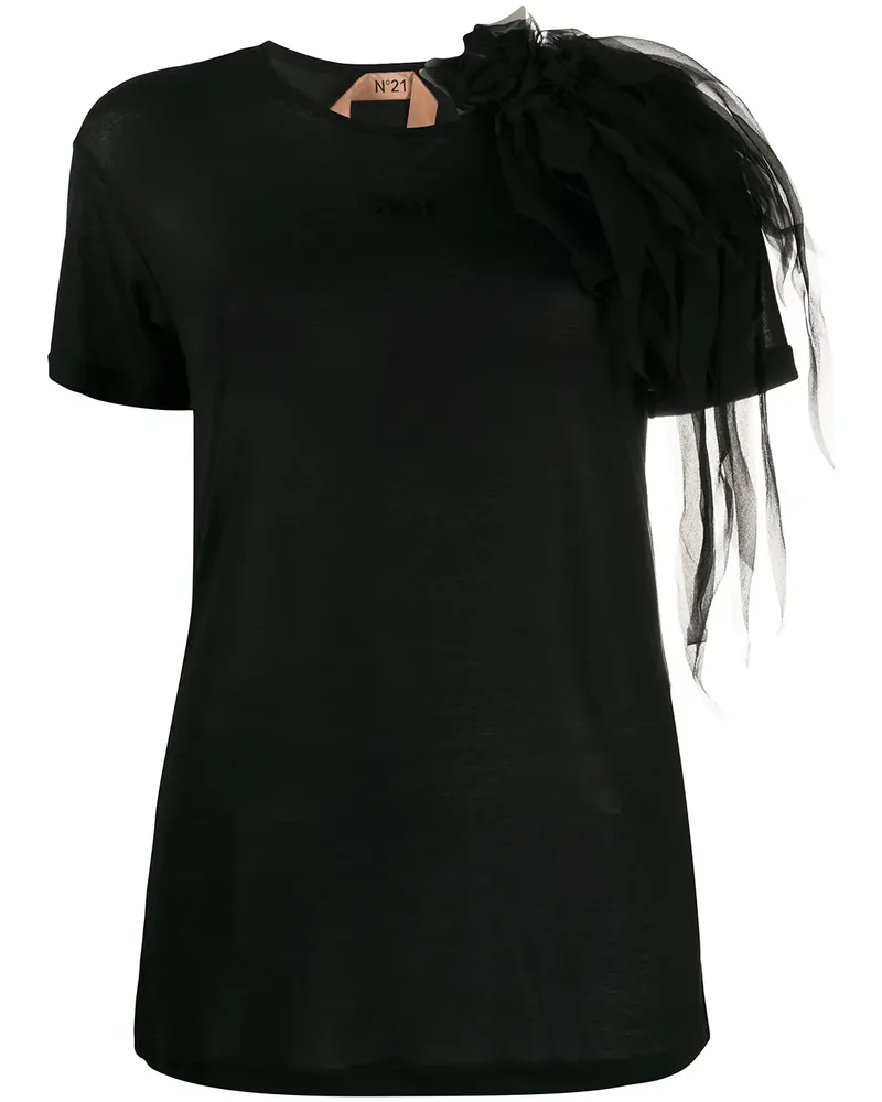 N° 21 T-Shirt mit Schulterapplikation - Schwarz Schwarz