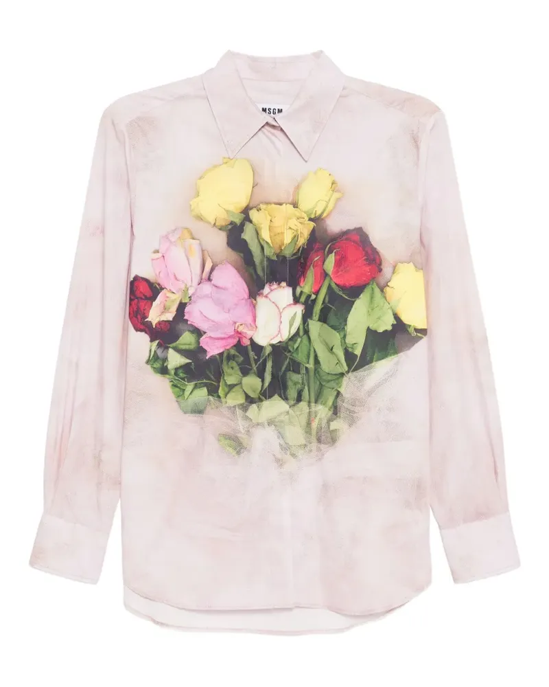 MSGM Popeline-Hemd mit Rosen-Print - Rosa Rosa