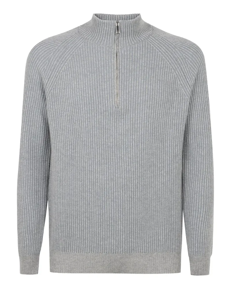 Slowear Gerippter Pullover mit kurzem Reißverschluss - Grau Grau