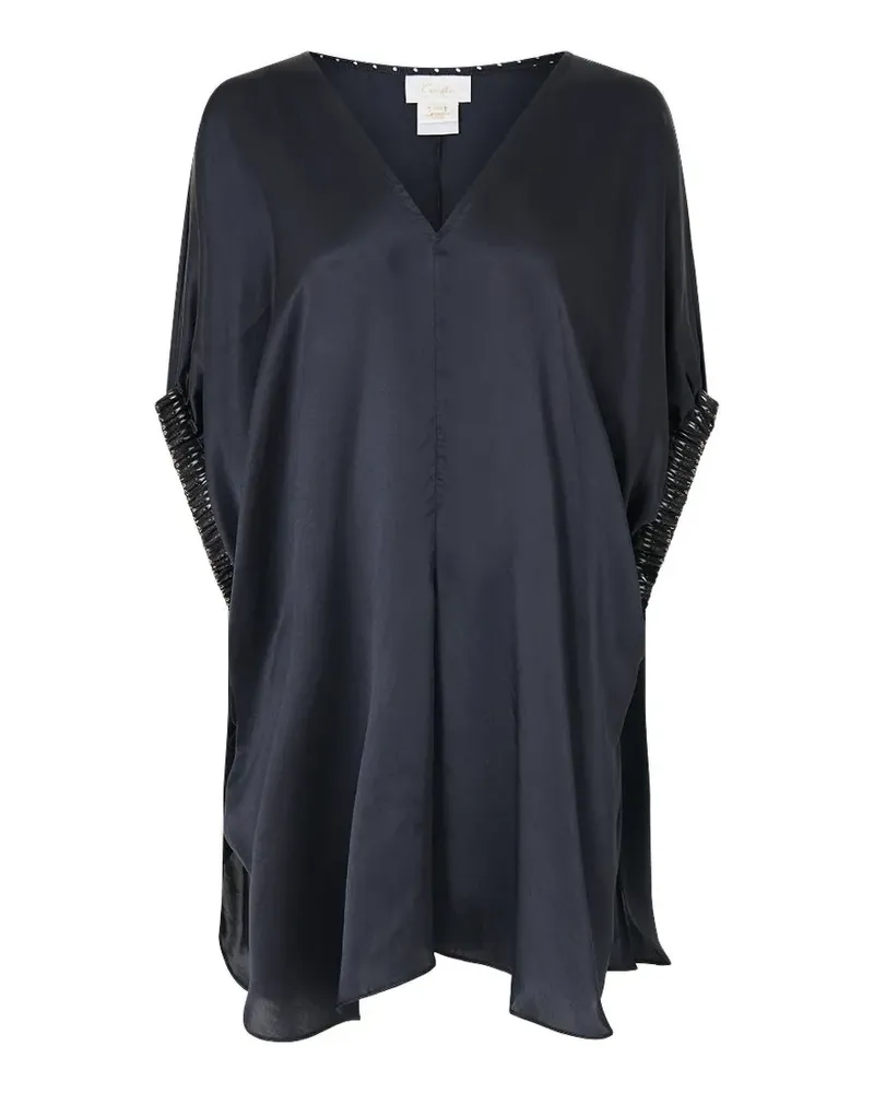 Camilla gathered-cuff V-neck top - Blau Blau