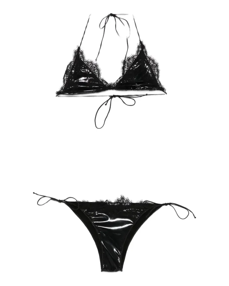 Oséree lace-trim latex bikini - Schwarz Schwarz