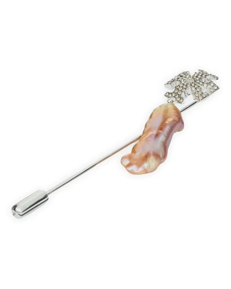 Tory Burch Runway logo pearl pin - Silber Silber