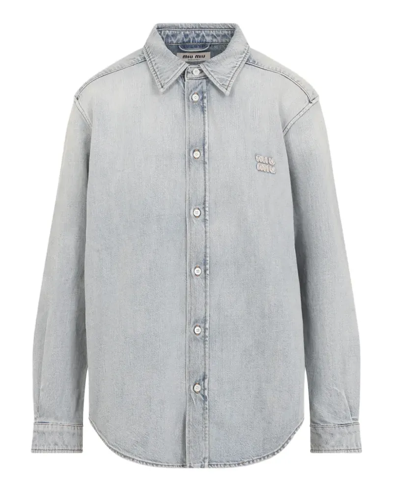 Miu Miu logo-embroidered denim shirt - Blau Blau