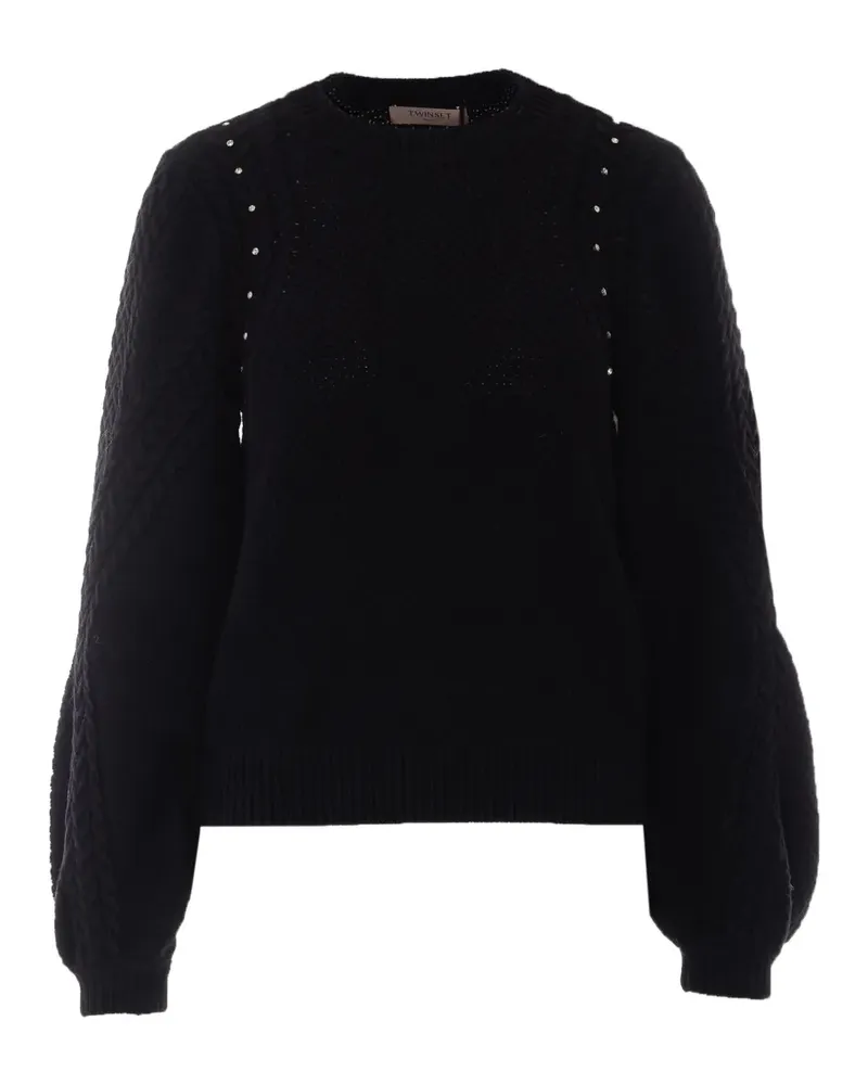 Twin-Set strass-embellished cable-knit sweater - Schwarz Schwarz