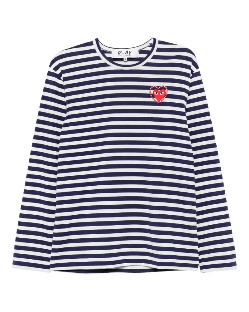 Comme des Garçons striped heart-patch long-sleeve T-shirt - Blau Blau