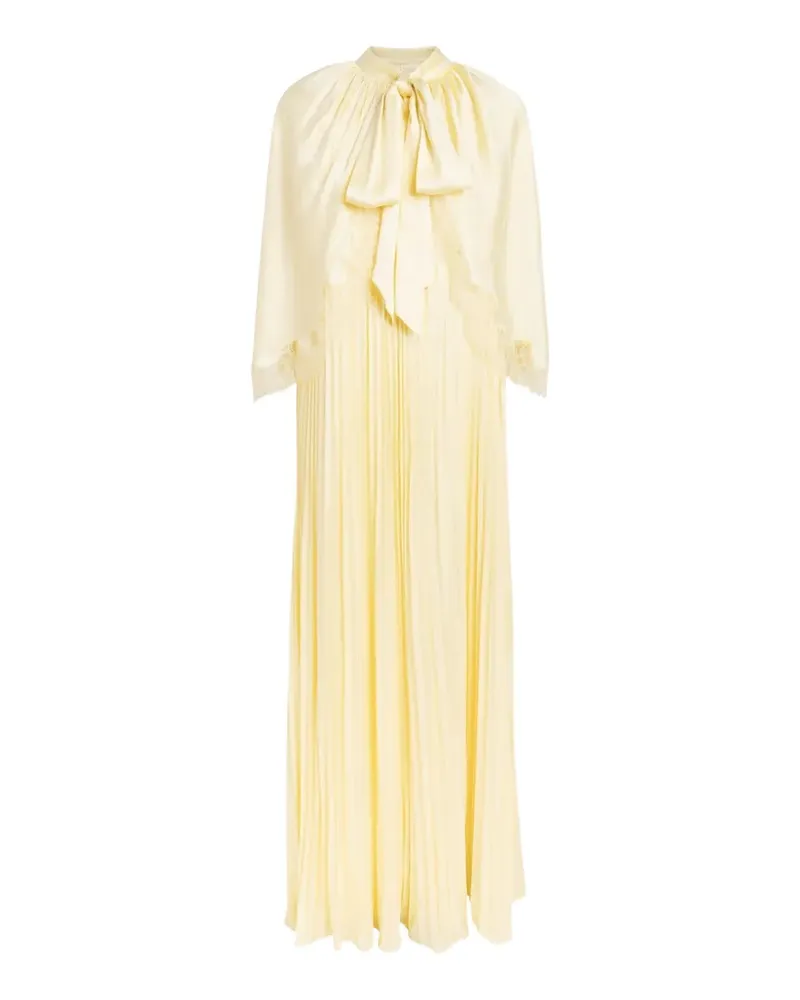 Self-Portrait lace-trim tie-neck maxi dress - Gelb Gelb