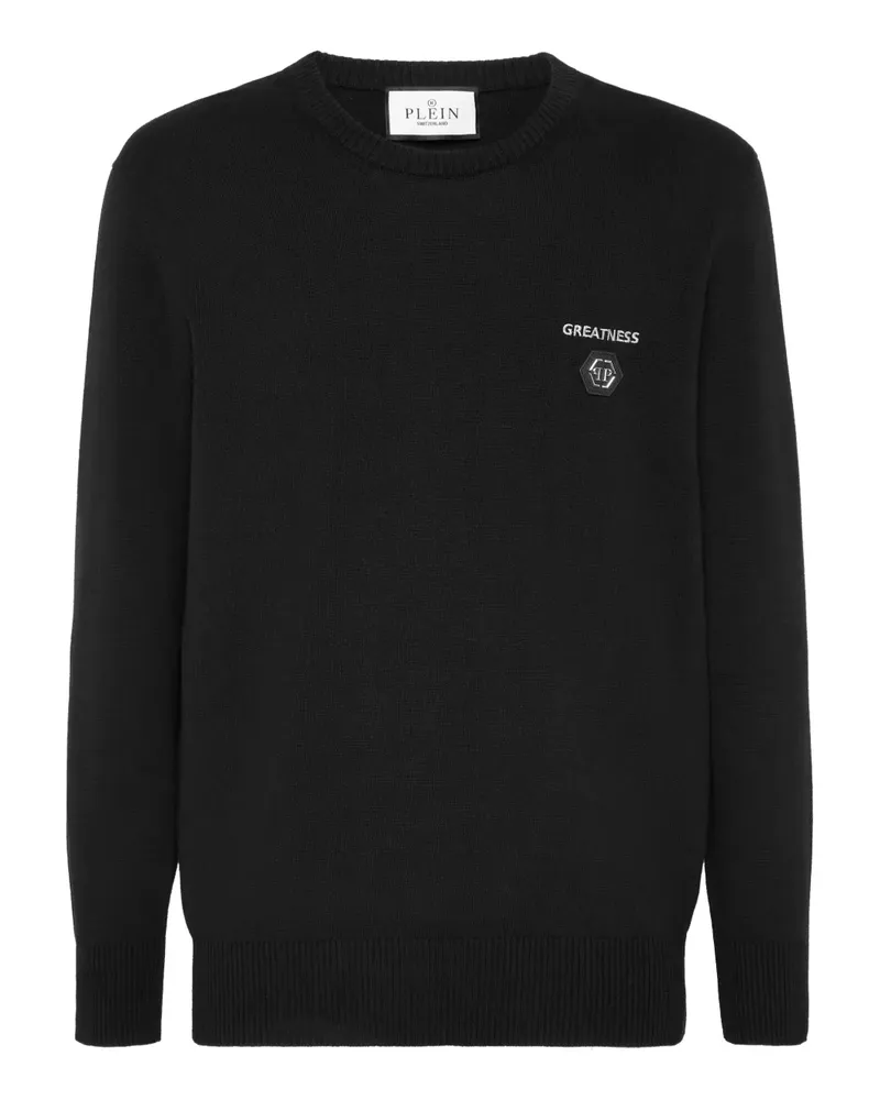 Philipp Plein Rundhals-Pullover mit Logo-Schild - Schwarz Schwarz