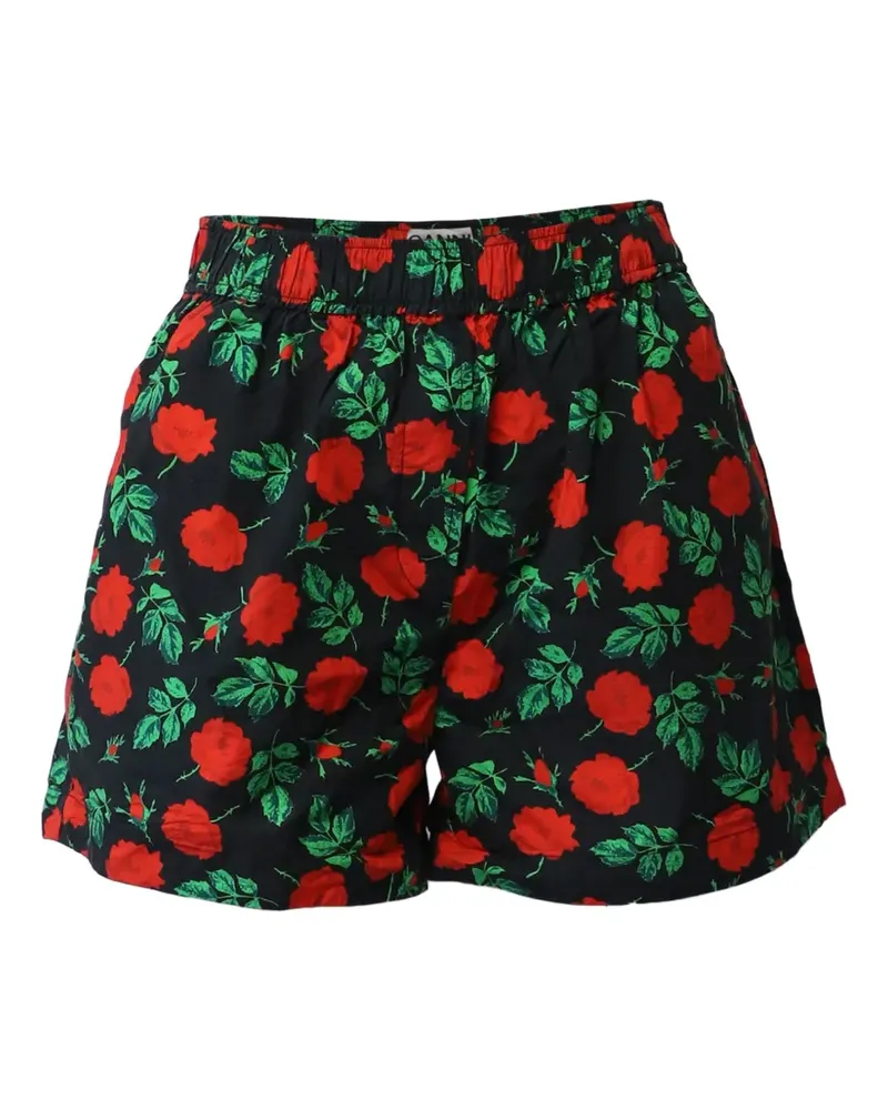Ganni Shorts mit Rosen-Print - Schwarz Schwarz