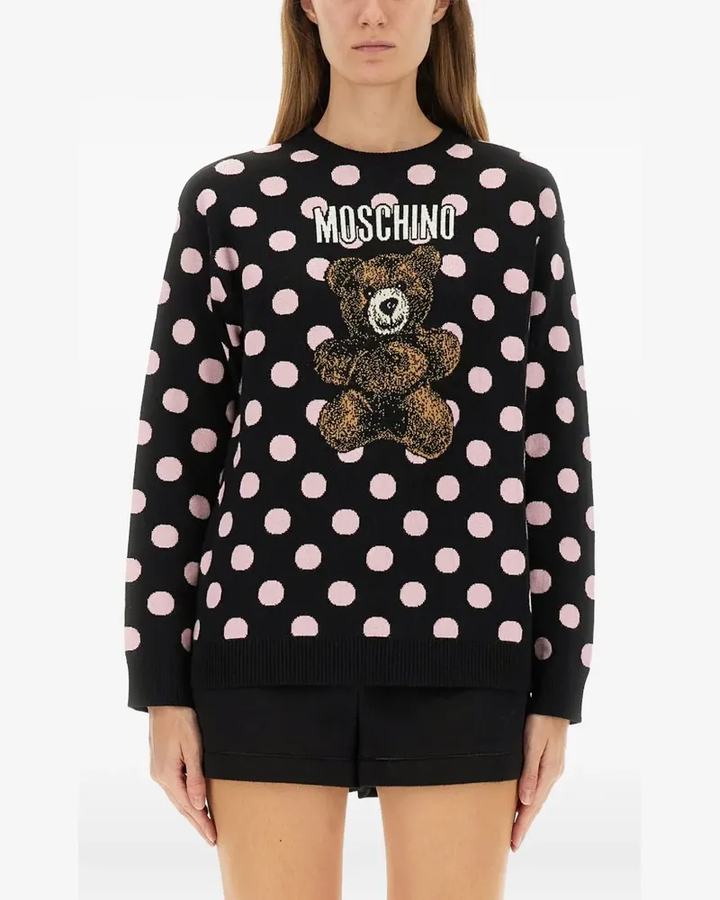 Moschino polka-dot pattern teddy-embellishment sweater - Schwarz Schwarz