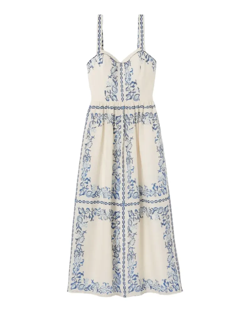 Claudie Pierlot floral-print linen midi dress - Nude Nude