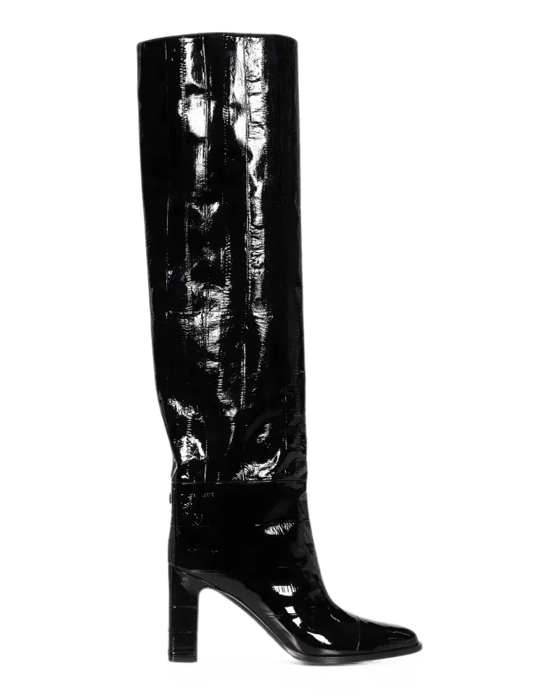 Jimmy Choo Caly 85 black shiny eel-embossed leather knee-high boots - Schwarz Schwarz
