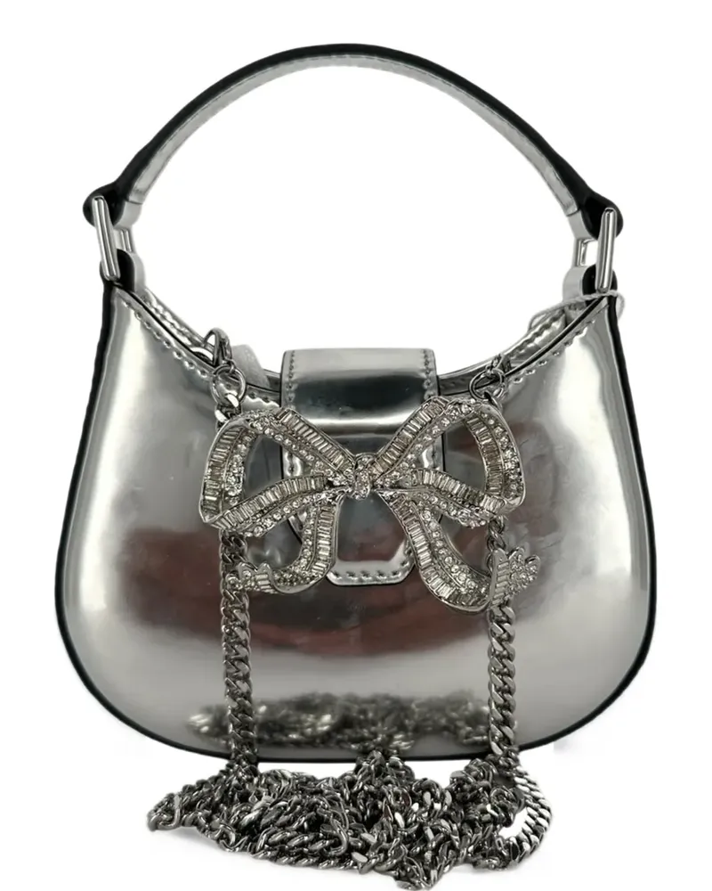 Self-Portrait bow-detail patent shoulder bag - Silber Silber
