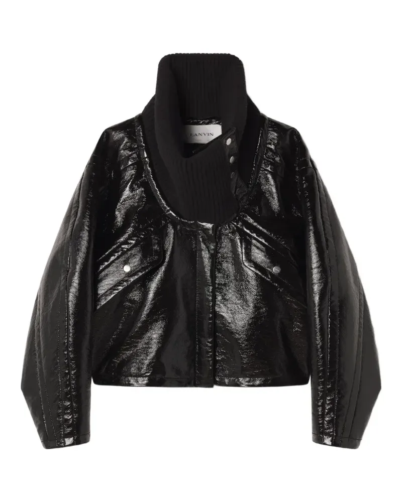 Lanvin Jacke in Lackoptik mit geripptem Strickkragen - Schwarz Schwarz
