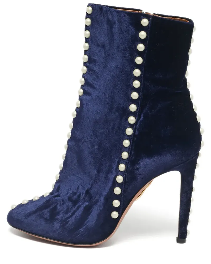 Aquazzura Follie pearls velvet ankle boots - Blau Blau