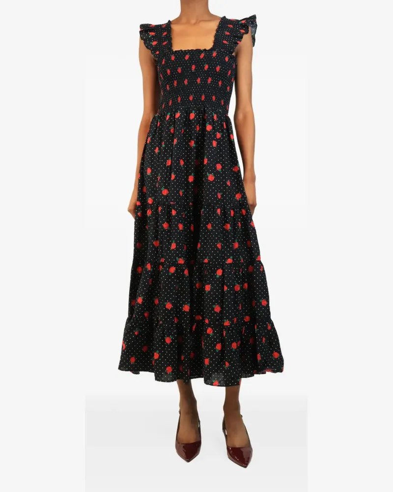 RIXO Gepunktetes Maxikleid mit Blumenprint - Schwarz Schwarz