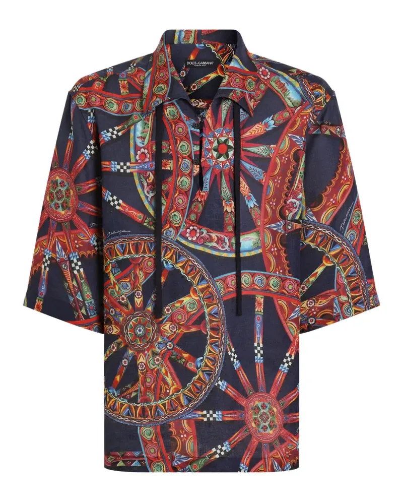 Dolce & Gabbana Carretto-print lace-up shirt - Blau Blau
