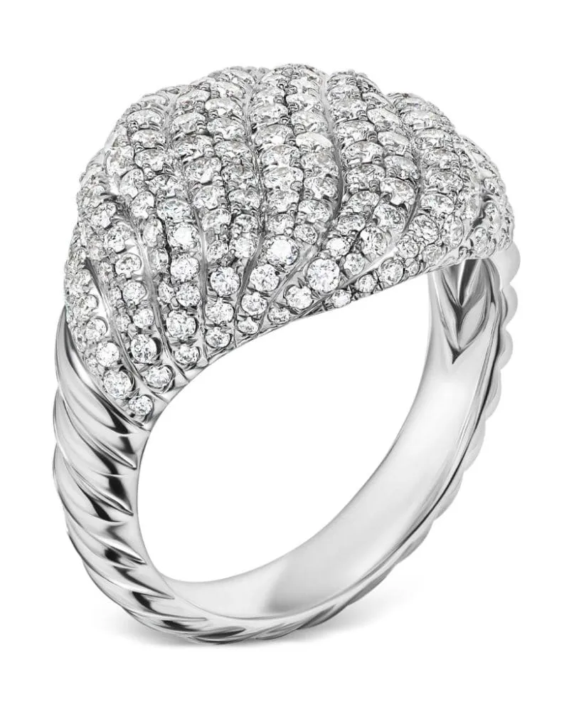 David Yurman 18kt Sculpted Cable Weißgoldring mit Diamant 13mm - Silber Silber