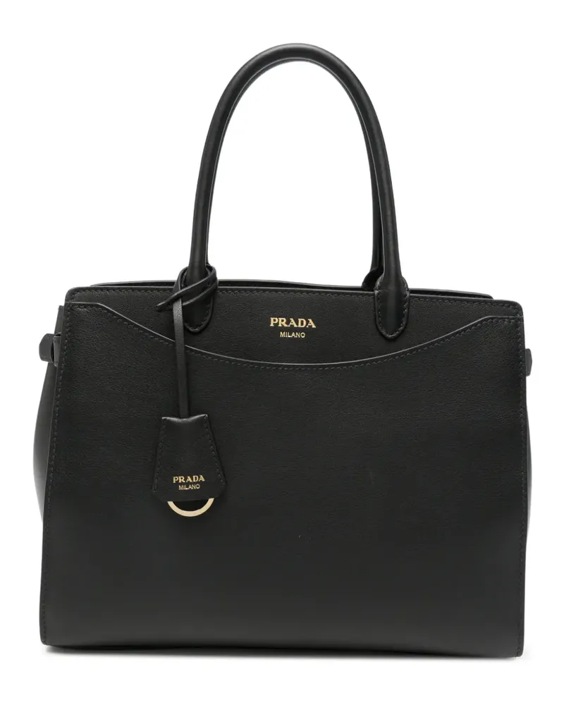 Prada logo-lettering leather tote bag - Schwarz Schwarz