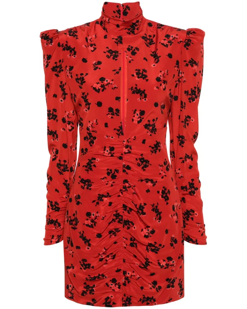 Alessandra Rich Seiden-Minikleid mit Blumen-Print Rot