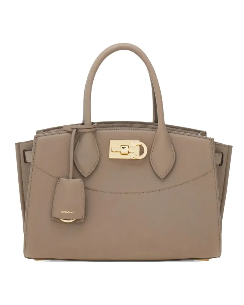 Ferragamo medium Studio Soft hammered leather tote bag - Braun Braun