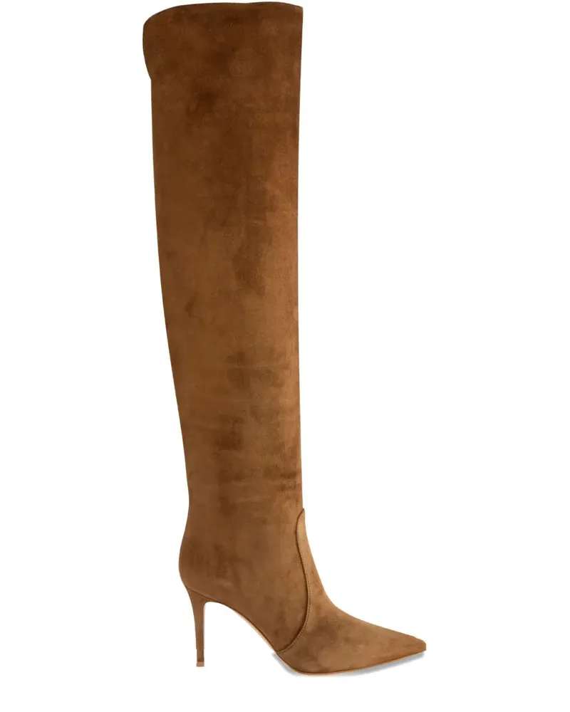 Gianvito Rossi Kniehohe Hansen Cuissard Wildlederstiefel mit spitzer Kappe 85mm - Braun Braun
