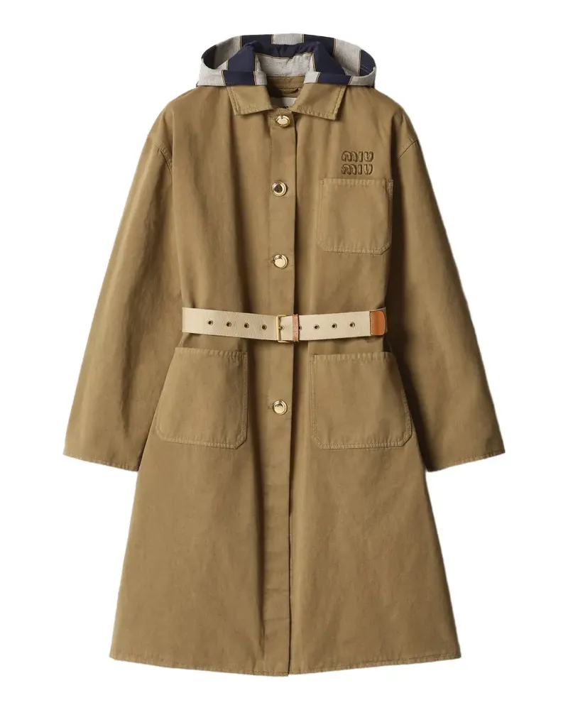 Miu Miu patch-pocket embroidered coat - Braun Braun