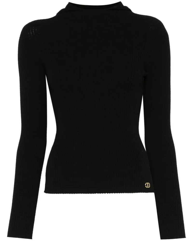 Twin-Set Gerippter Hoodie - Schwarz Schwarz